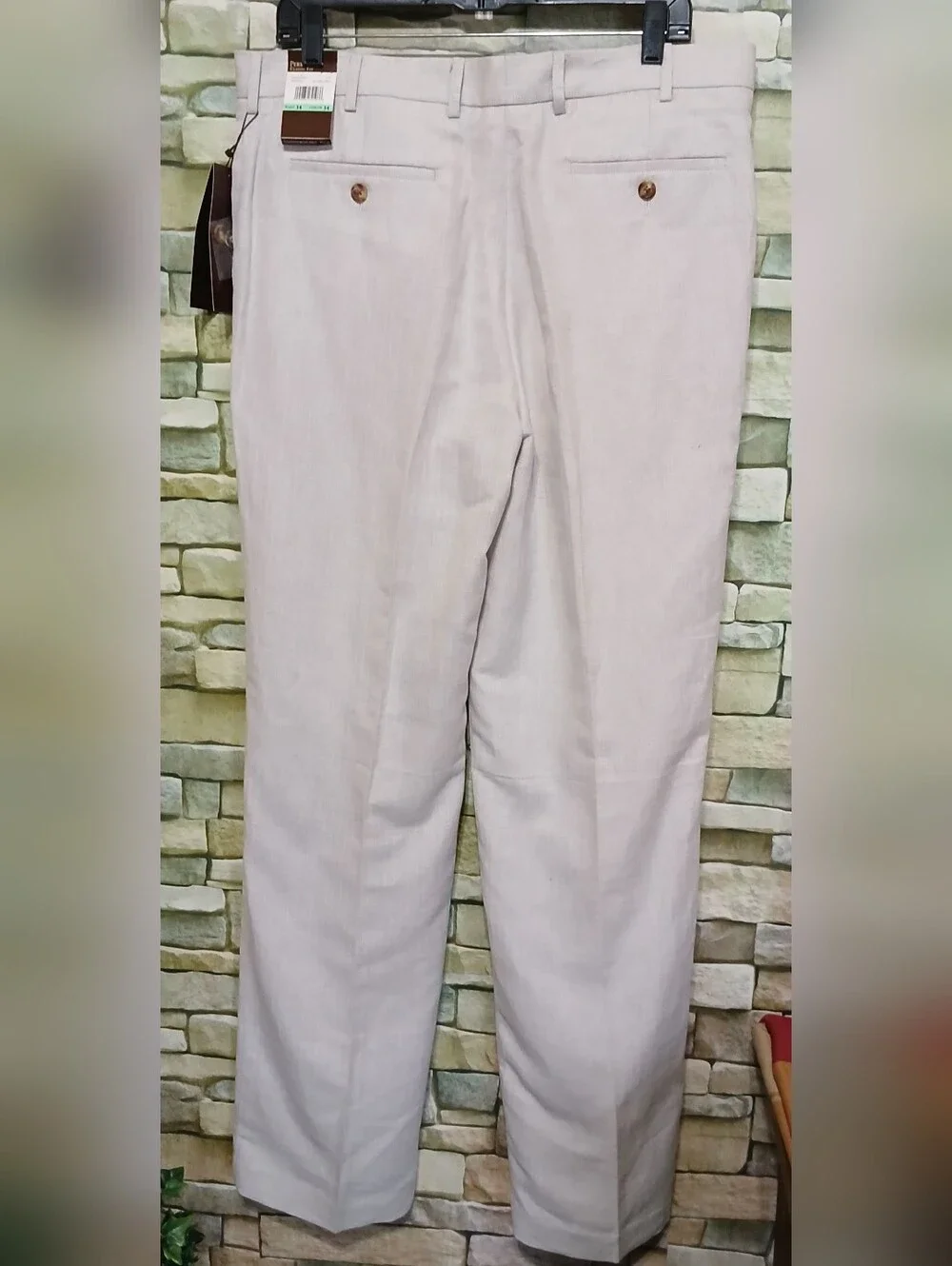 New 34x34 Perry Ellis Beige Dress Pants Tailored Flat-Front Straight Slacks
